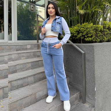 CASACA MUJER BENCUS JEANS DENIM JEAN MANGAS FRANELA PLOMO - 3