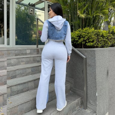 CASACA MUJER BENCUS JEANS DENIM JEAN MANGAS FRANELA PLOMO - 4