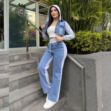 CASACA MUJER BENCUS JEANS DENIM JEAN MANGAS FRANELA PLOMO - 5
