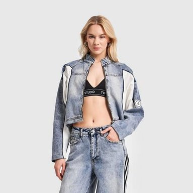 CASACA JEAN MUJER OVERSIZE CON RAYAS DEPORTIVAS