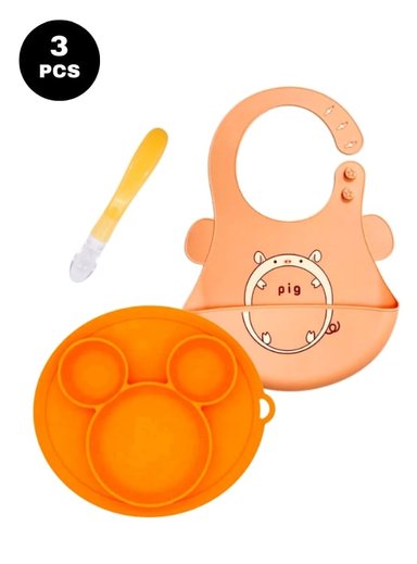 SET ALIMENTACION MICKEY MOD1 NARANJA SILICONA 3 PIEZAS