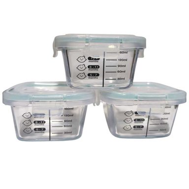 JUEGO DE 3 ENVASES  PEQUEÑOS CUADRADO DE 160ML