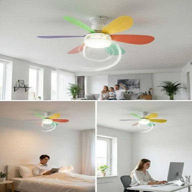 VENTILADOR DE TECHO CON LUZ LED CON ASPAS MULTICOLOR DECORATIVAS - 2