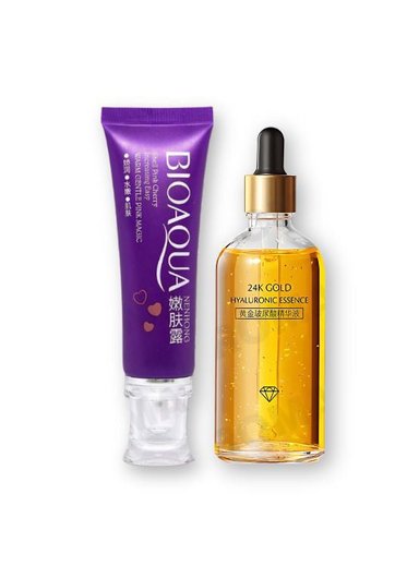 CREMA BLANQUEADORA DE ZONAS + SERUM ESENCIA DE ORO HIALURÓNICO