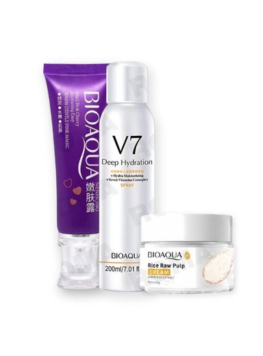 CREMA BLANQUEADORA DE ZONAS + SPRAY FACIAL ACLARANTE V7 + CREMA ACLARANTE DE ARROZ
