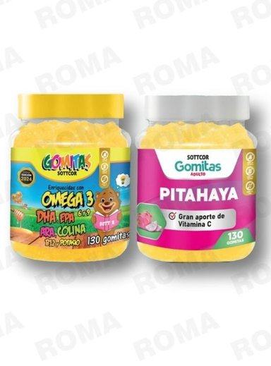 PACK 2 GOMITAS OMEGA 3 NIÑOS + PITAHAYA ADULTOS 130 UND