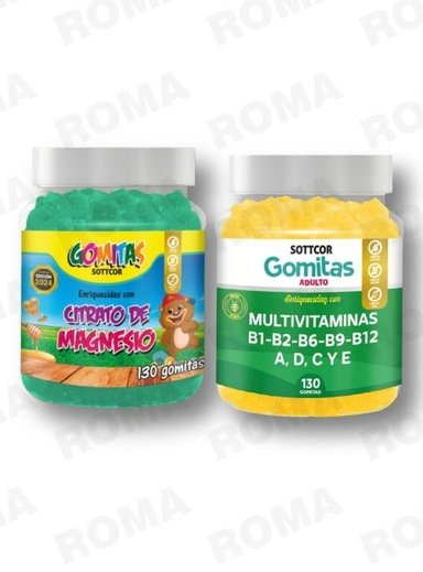 PACK 2 CITRATO DE MAGNESIO NIÑOS + MULTIVITAMINAS ADULTOS 260 UND