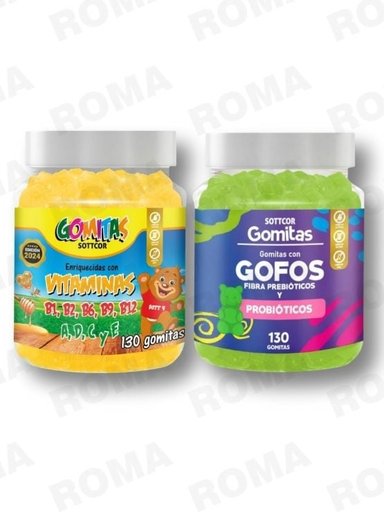 PACK 2 GOMITAS VITAMINAS PARA NIÑOS + GOFOS PARA NIÑOS 260 UND