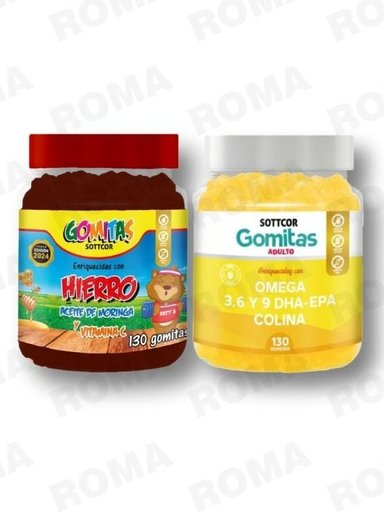 PACK 2 GOMITAS HIERRO NIÑOS  + OMEGA 3 ADULTO 260 UND