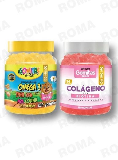 PACK 2 GOMITAS OMEGA 3 NIÑOS  + COLAGENO ADULTOS 130 UND