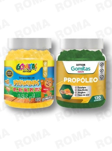 PACK 2 GOMITAS VITAMINAS PARA NIÑOS + PROPOLEO ADULTO 260 UND