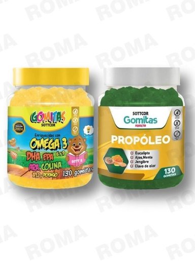 PACK 2 GOMITAS OMEGA 3 NIÑOS + PROPOLEO ADULTO 260 UND
