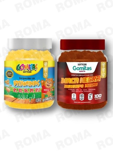 PACK 2 GOMITAS VITAMINAS PARA NIÑOS + GOMITAS MACA NEGRA 100 UND