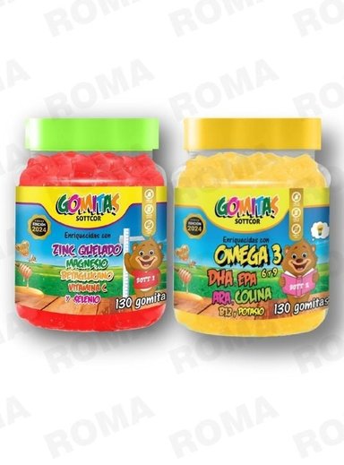 PACK 2 GOMITAS ZINC QUELADO NIÑOS  + OMEGA 3 NIÑOS 260 UND