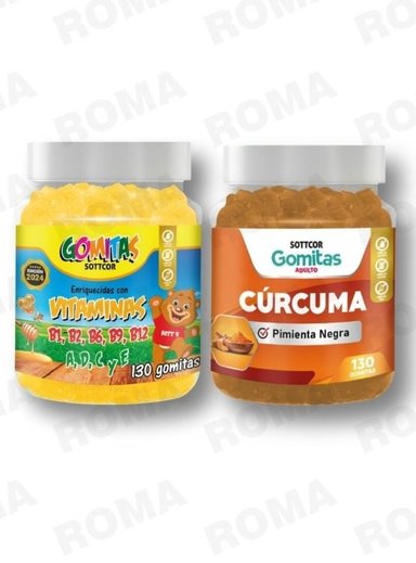 PACK 2 GOMITAS VITAMINAS PARA NIÑOS + GOMITAS CÚRCUMA 260 UND