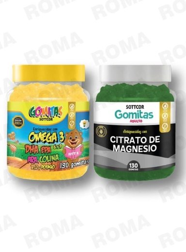 PACK 2 GOMITAS OMEGA 3 NIÑOS + CITRATO DE MAGNESIO ADULTO 260 UND