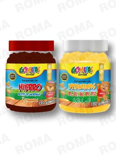 PAC 2 GOMITAS HIERRO NIÑOS + VITAMINAS PARA NIÑOS 260 UND