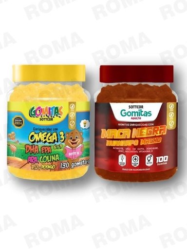 PACK 2 GOMITAS OMEGA 3 NIÑOS  + GOMITAS MACA NEGRA 100 UND