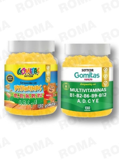 PACK 2 GOMITAS VITAMINAS PARA NIÑOS + MULTIVITAMINAS ADULTOS 260 UND