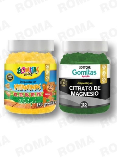 PACK 2 GOMITAS VITAMINAS PARA NIÑOS + CITRATO DE MAGNESIO ADULTO 260 UND