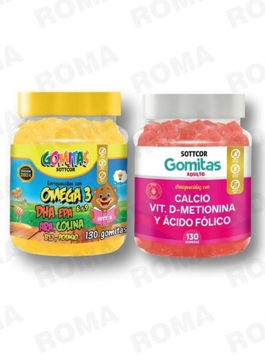 PACK 2 GOMITAS OMEGA 3 NIÑOS  + CALCIO ADULTOS 130 UND