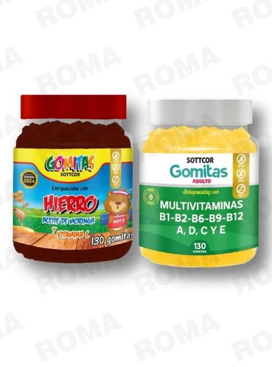PACK 2 GOMITAS HIERRO NIÑOS  + MULTIVITAMINAS ADULTOS 260 UND