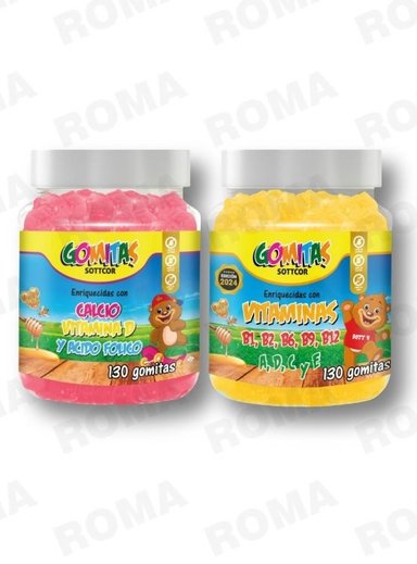 PAC 2 GOMITAS CALCIO NIÑOS + VITAMINAS PARA NIÑOS 260 UND