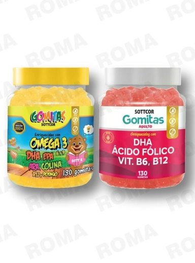 PACK 2 GOMITAS OMEGA 3 NIÑOS + DHA ACIDO FOLICO 260 UND