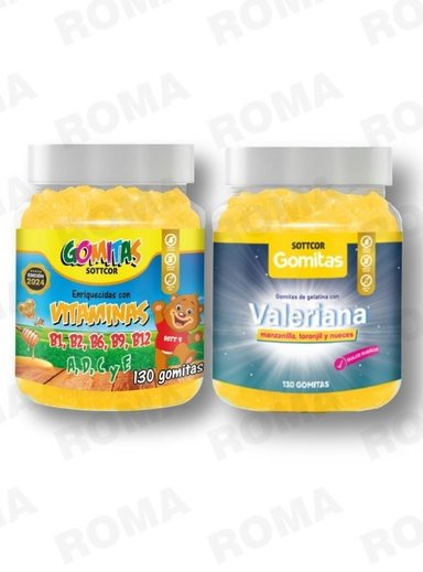PACK 2 GOMITAS VITAMINAS PARA NIÑOS + GOMITAS VALERIANA ADULTOS 260 UND
