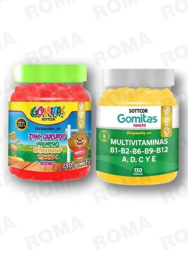 PACK 2 GOMITAS ZINC QUELADO NIÑOS  + MULTIVITAMINAS ADULTOS 260 UND