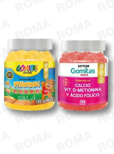PACK 2 GOMITAS VITAMINAS PARA NIÑOS + CALCIO ADULTOS 130 UND