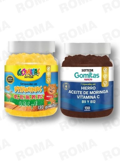 PACK 2 GOMITAS VITAMINAS PARA NIÑOS + HIERRO ADULTOS 260 UND