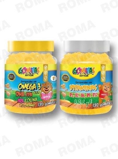 PAC 2 GOMITAS OMEGA 3 NIÑOS + VITAMINAS PARA NIÑOS 260 UND