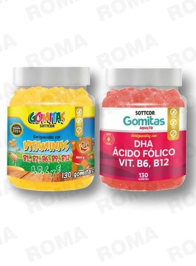 PACK 2 GOMITAS VITAMINAS PARA NIÑOS + DHA ACIDO FOLICO 260 UND