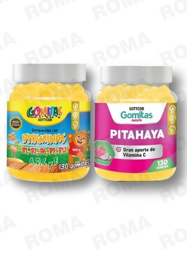 PACK 2 GOMITAS VITAMINAS PARA NIÑOS + PITAHAYA ADULTOS 130 UND
