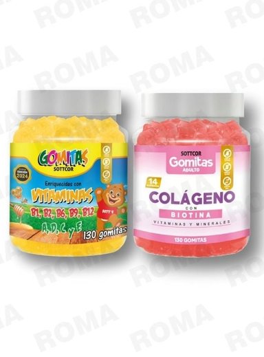 PACK 2 GOMITAS VITAMINAS PARA NIÑOS + COLAGENO ADULTOS 130 UND