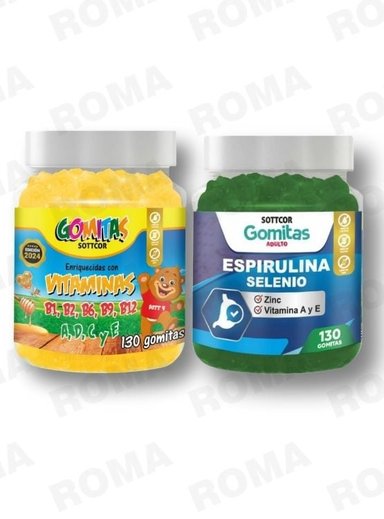 PACK 2 GOMITAS VITAMINAS PARA NIÑOS + ESPIRULINA ADULTOS 260 UND