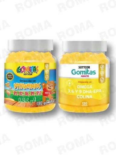 PACK 2 GOMITAS VITAMINAS PARA NIÑOS + OMEGA 3 ADULTO 260 UND
