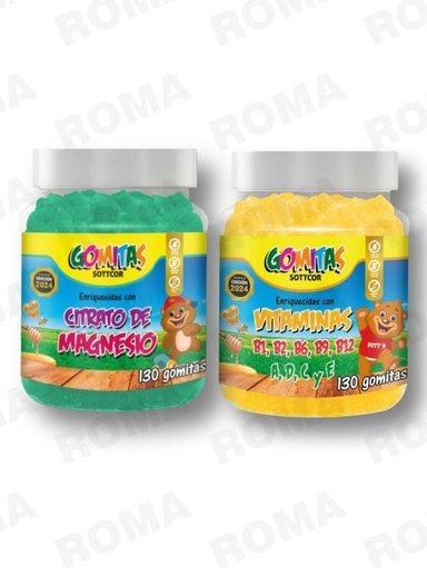 PAC 2 GOMITAS CITRATO DE MAGNESIO NIÑOS + VITAMINAS PARA NIÑOS 260 UND
