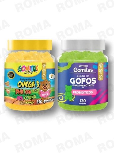 PACK 2 GOMITAS OMEGA 3 NIÑOS  + GOFOS PARA NIÑOS 260 UND