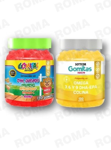 PACK 2 GOMITAS ZINC QUELADO NIÑOS  + OMEGA 3 ADULTO 260 UND