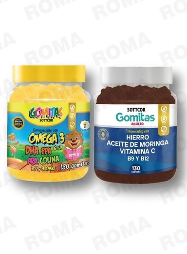 PACK 2 GOMITAS OMEGA 3 NIÑOS + HIERRO ADULTOS 260 UND