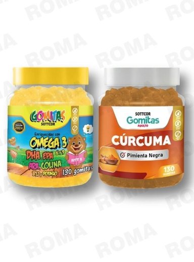 PACK 2 GOMITAS OMEGA 3 NIÑOS  + GOMITAS CÚRCUMA 260 UND