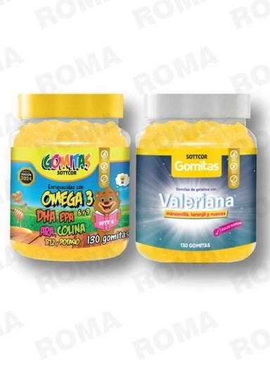 PACK 2 GOMITAS OMEGA 3 NIÑOS  + GOMITAS VALERIANA ADULTOS 260 UND