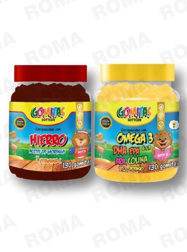 PACK 2 GOMITAS HIERRO NIÑOS + OMEGA 3 NIÑOS 260 UND