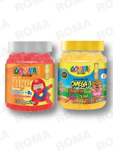 GOMITAS ZINC OROTATE NIÑOS 130 UND + GOMITAS OMEGA 3 NIÑOS 130UND