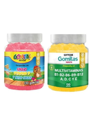 PACK 2 GOMITAS CALCIO NIÑOS + MULTIVITAMINAS ADULTOS 260 UND