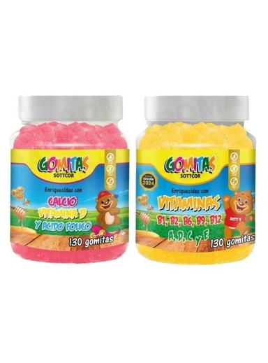 PAC 2 GOMITAS CALCIO NIÑOS + VITAMINAS PARA NIÑOS 260 UND