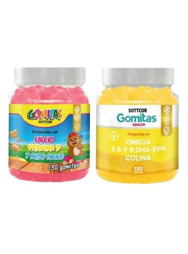 PACK 2 GOMITAS CALCIO NIÑOS + OMEGA 3 ADULTO 260 UND