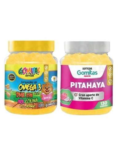 PACK 2 GOMITAS OMEGA 3 NIÑOS + PITAHAYA ADULTOS 130 UND